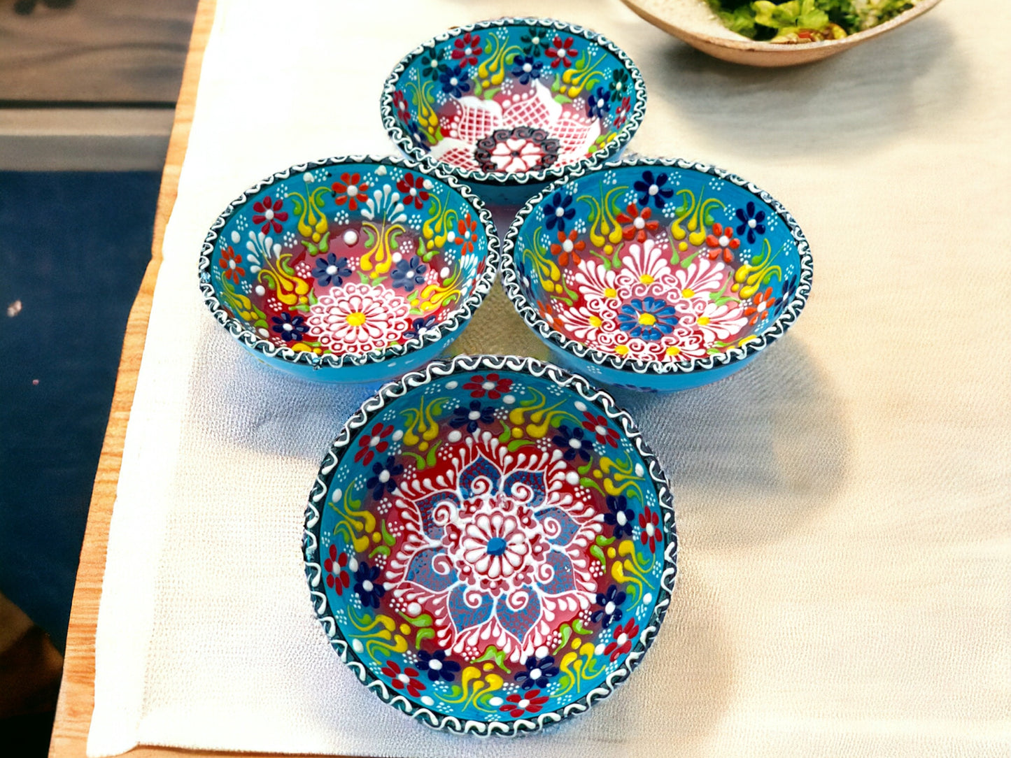 12 Cm Lace Patterned Ceramic Bowls Set of 4 for Snack,Tapas,Pudding,Nuts,Yoghurt,Hummus,Soy Sauce For Use or Decorative