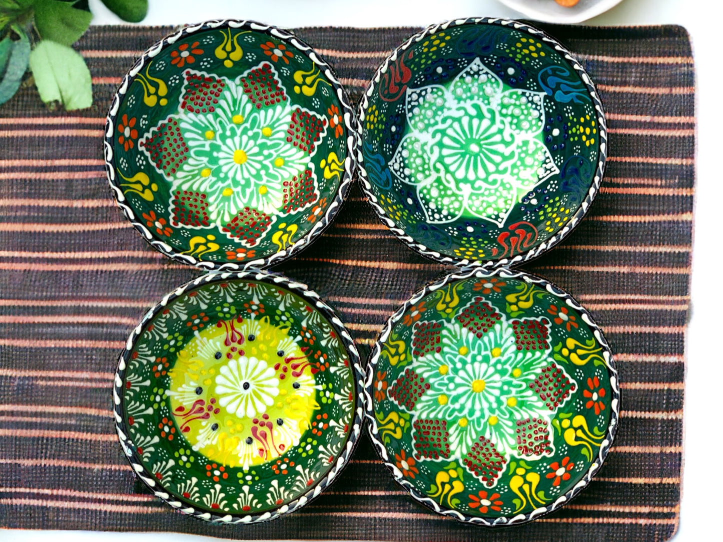 12 Cm Lace Patterned Ceramic Bowls Set of 4 for Snack,Tapas,Pudding,Nuts,Yoghurt,Hummus,Soy Sauce For Use or Decorative