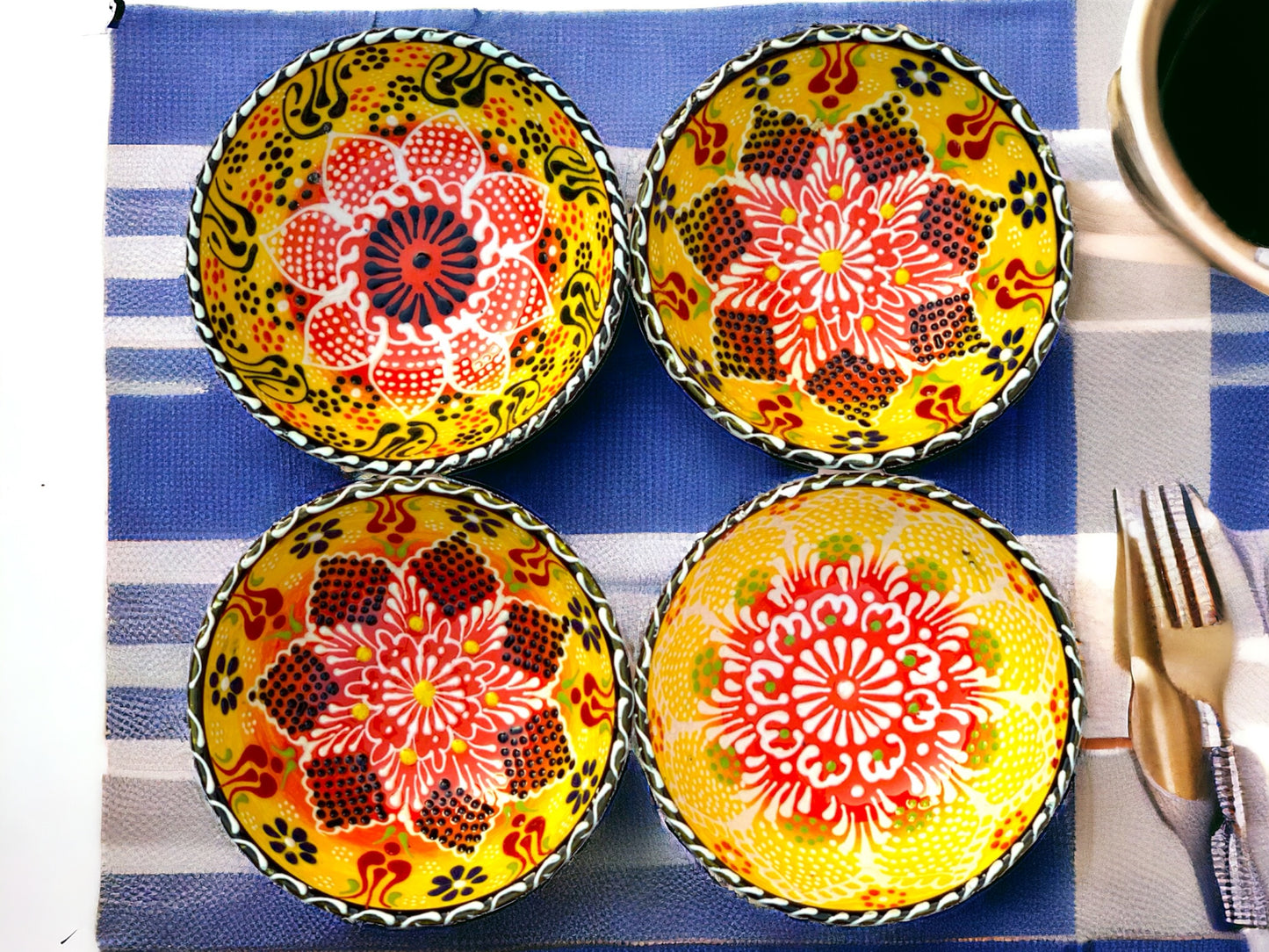 12 Cm Lace Patterned Ceramic Bowls Set of 4 for Snack,Tapas,Pudding,Nuts,Yoghurt,Hummus,Soy Sauce For Use or Decorative