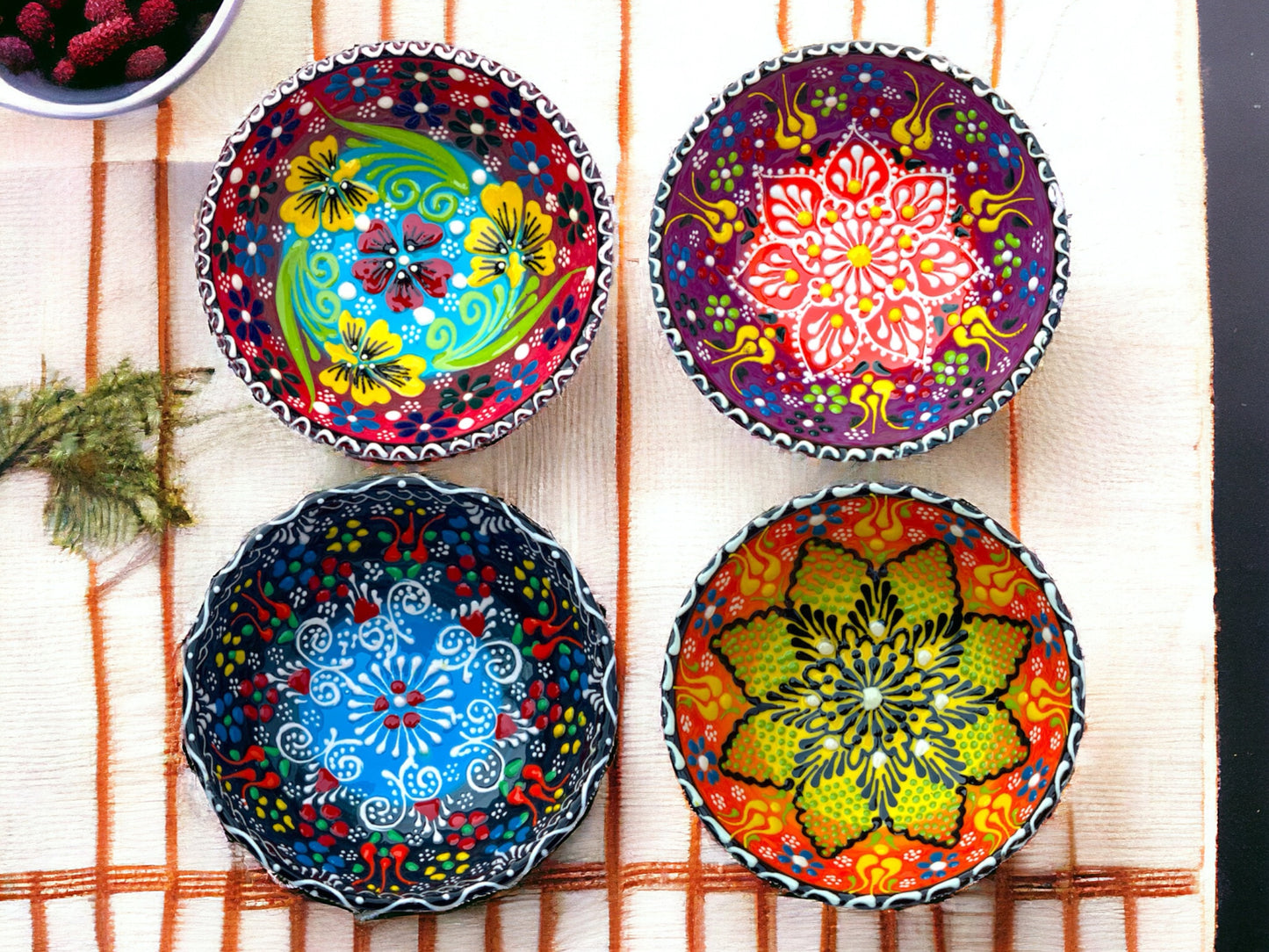 12 Cm Lace Patterned Ceramic Bowls Set of 4 for Snack,Tapas,Pudding,Nuts,Yoghurt,Hummus,Soy Sauce For Use or Decorative