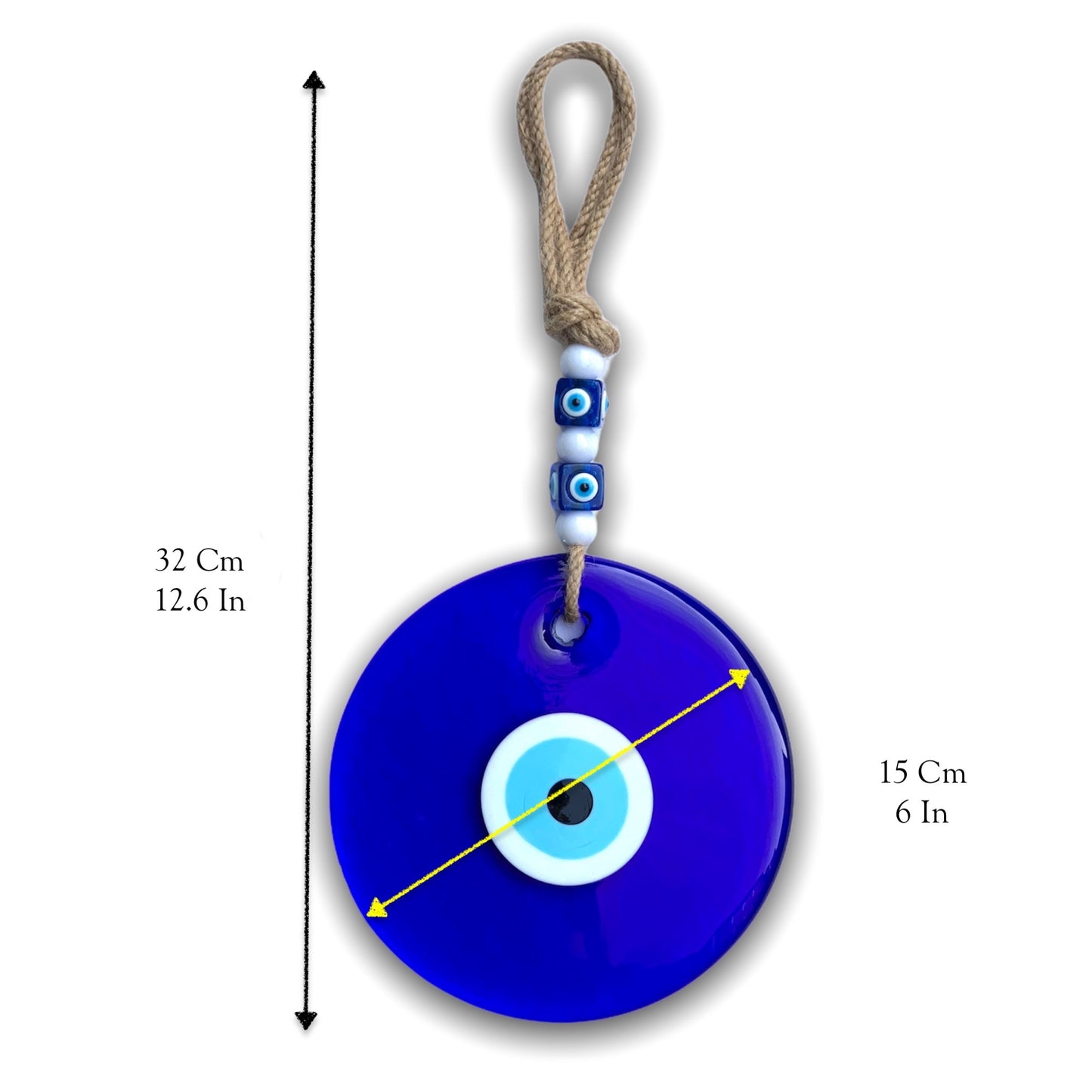 15 Cm Turkish Evil Eye or Lucky Eye Handmade With Natural Rope Wall or Door Hanging Home Decoration/ Gift Idea