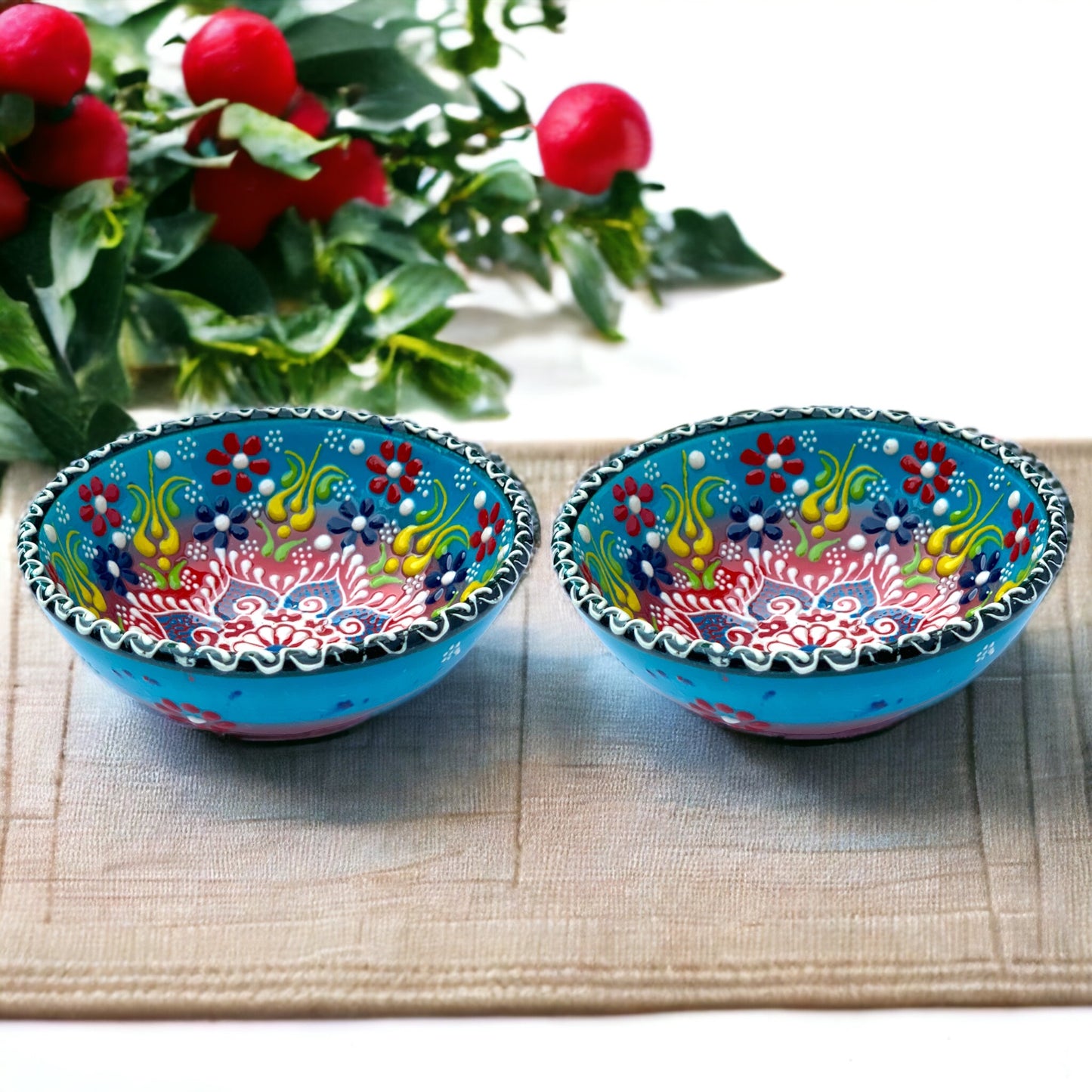 12 Cm Lace Patterned Ceramic Bowls Set of 2 for Snack, Tapas, Pudding, Nuts, Rice, Yoghurt, Hummus, Appetizer, Soy Sauce For Use or Decorative