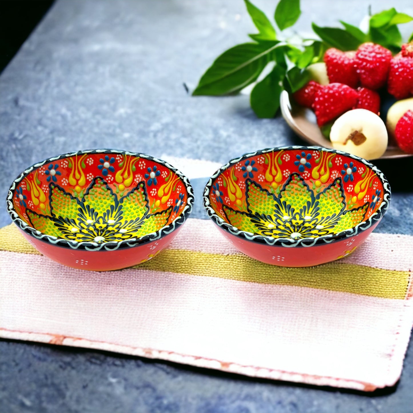 12 Cm Lace Patterned Ceramic Bowls Set of 2 for Snack, Tapas, Pudding, Nuts, Rice, Yoghurt, Hummus, Appetizer, Soy Sauce For Use or Decorative