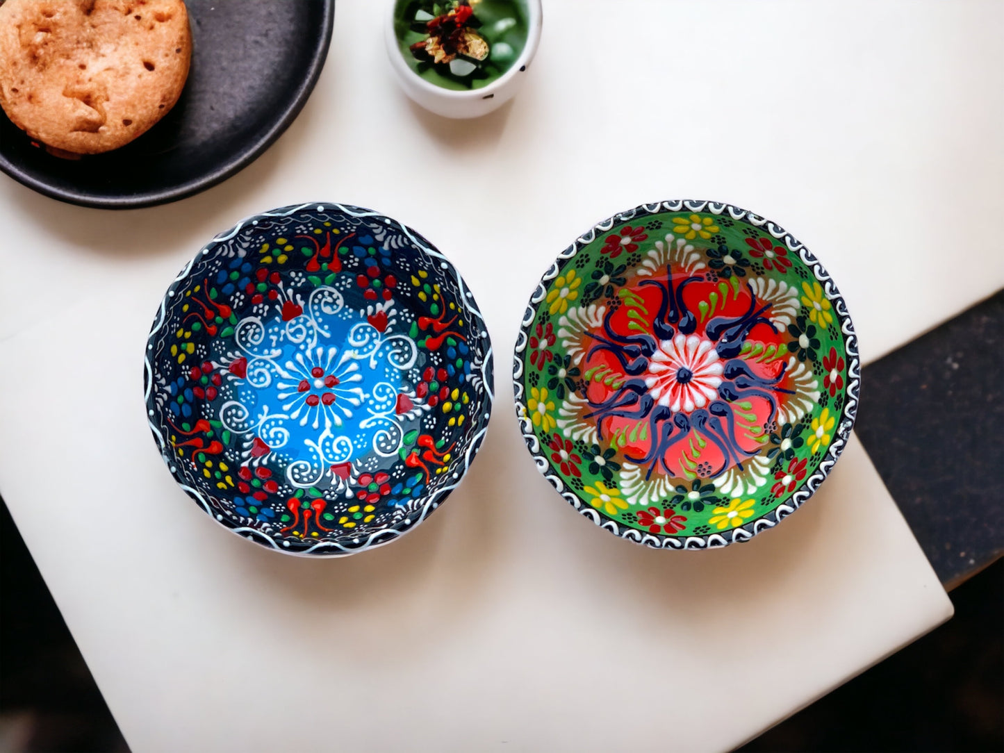 12 Cm Lace Patterned Ceramic Bowls Set of 2 for Snack, Tapas, Pudding, Nuts, Rice, Yoghurt, Hummus, Appetizer, Soy Sauce For Use or Decorative